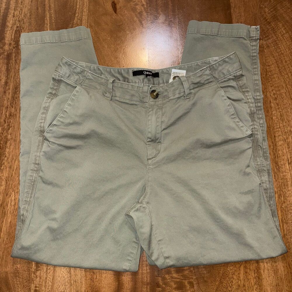 Quince Womens Green Cotton Spandex Pants Size 30 Stretch Casual Pants